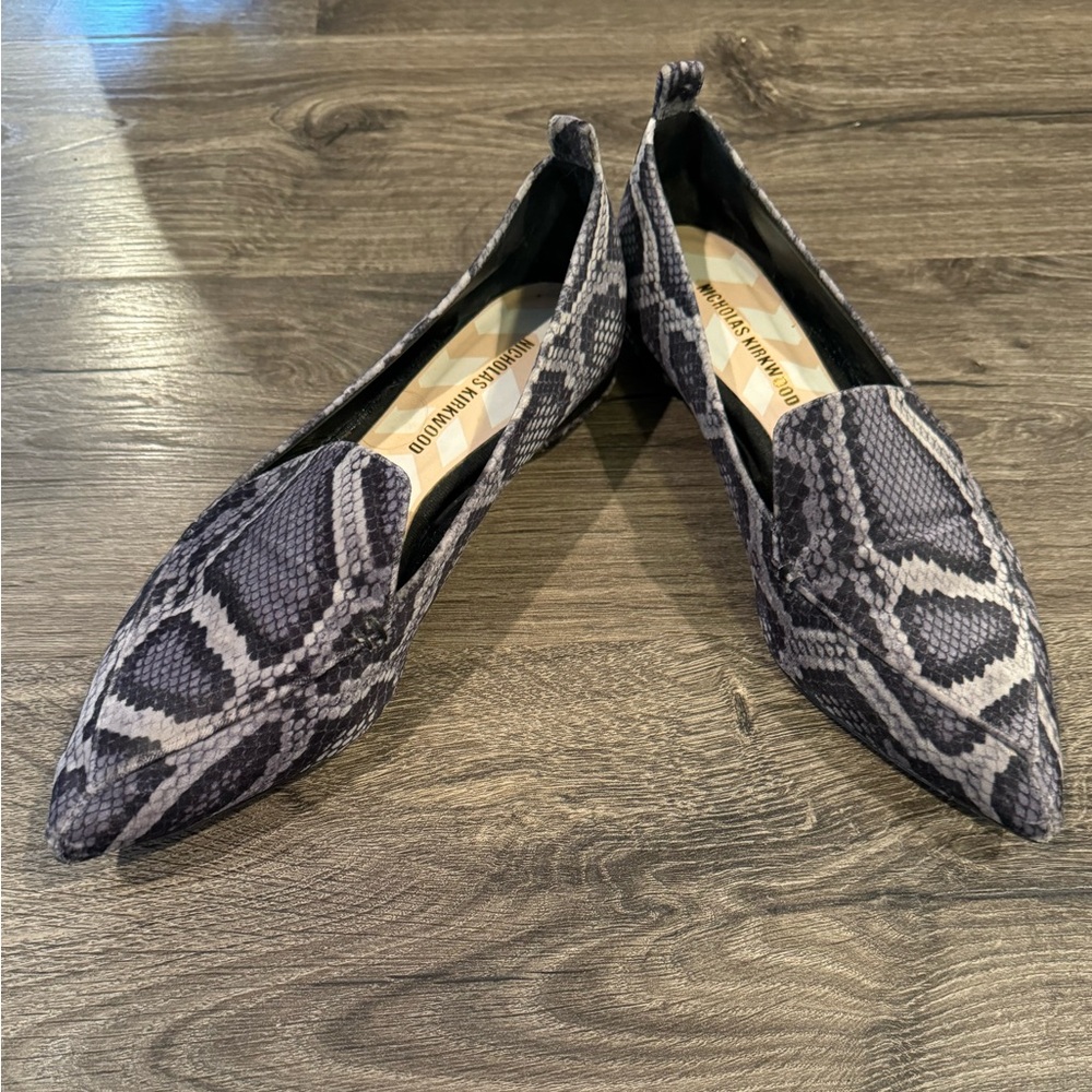 Nicholas Kirkwood Beya Loafers Grey Velvet Snakeskin 38.5
